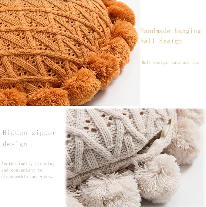 IXITON Round Creative Knitting Pompoms Pillow Sunflower Pillow Decorative Cushion Throw Pillow with Insert Plush Pillow for Couch Sofa Bed, 20 Inch (Light Yellow)