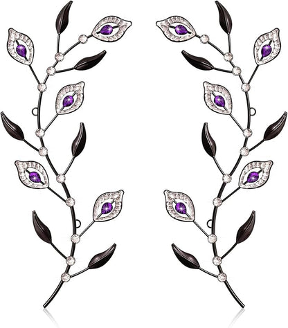 sxnzequnze 2 Sets Leaf Wall Art for Home Metal Bling Rhinestones Ready to Hang Tree Branch Leaves Olive Vine Wrought Iron Hanging Sculpture Pieces Wall Decor Pcs - 16.5in