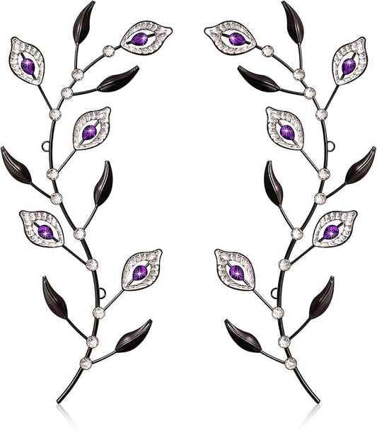 sxnzequnze 2 Sets Leaf Wall Art for Home Metal Bling Rhinestones Ready to Hang Tree Branch Leaves Olive Vine Wrought Iron Hanging Sculpture Pieces Wall Decor Pcs - 16.5in
