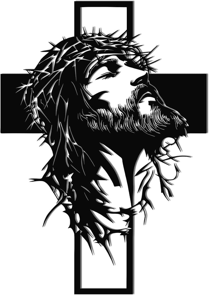 Slickss Jesus Wall Art, Metal Cross Wall Decor with Jesus Figure, 14x10 Inch Religious Wall Hanging, Christian Home Decor for Living Room, Office, Bedroom