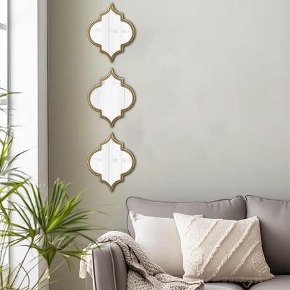 Vintage Oval Small Gold Mirror 8 X 10 Inch, Set of 3 Hanging Scalloped Decorative Metal Mirrors for Wall Decor Living Room Entryway Hallway Bedroom, Unique Metal Wall Art