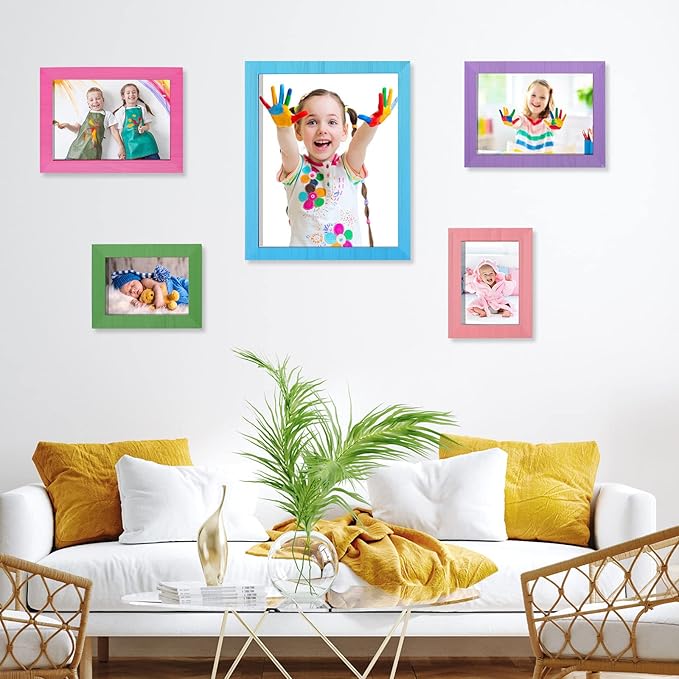 Namalu 12 Pcs Picture Frames Collage Colorful Wall Decor Wood Photo Frames Gallery Wall Pictures Frame Collage Set Art Frames for Kids Art Artwork Wall Tabletop Display, 3 Size