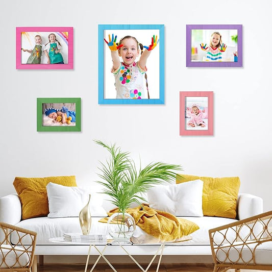 Namalu 12 Pcs Picture Frames Collage Colorful Wall Decor Wood Photo Frames Gallery Wall Pictures Frame Collage Set Art Frames for Kids Art Artwork Wall Tabletop Display, 3 Size