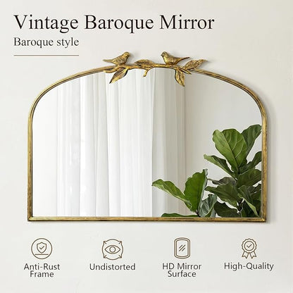 Horizontal Gold Vintage Mirror - 36x25.5 Inch, Arched Antique Mirror with Ornate Frame for Bathroom, Living Room, Fireplace, Entryway