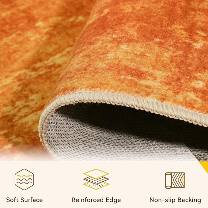 RELEANY Washable Area Rugs 8'x10' Non-Slip Modern Abstract Soft for Living Room Entryway Bedroom Nursery, Print Pattern, Orange