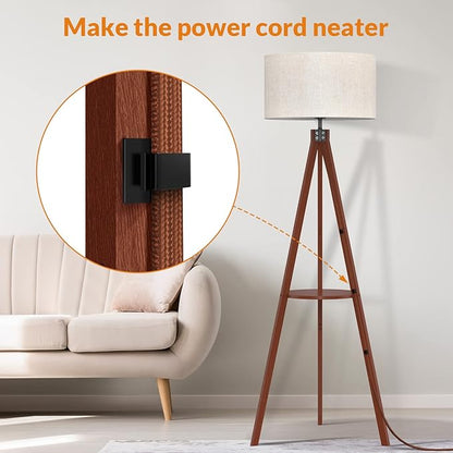 LEPOWER Tripod Floor Lamp, Mid Century Wood Standing Lamp, Modern Design Shelf Floor Lamp for Living Room, Bedroom, Office, Flaxen Linen Shade with E26 Base Brown