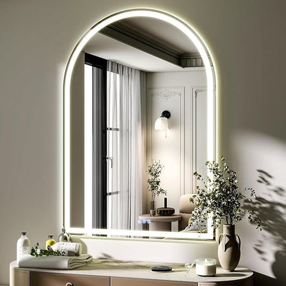 BEAUTYPEAK 40x30 LED Arch Bathroom Mirror with Lights, Anti-Fog, Dimmable, Backlit + Front Lit, Lighted Bathroom Vanity Mirror for Wall, 3 Colors, Memory Function, Tempered Glass, Shatter-Proof