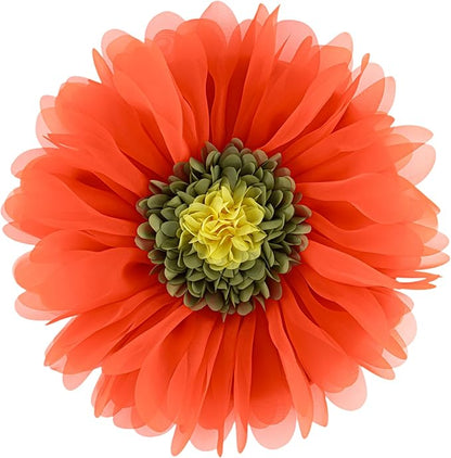 3D Flower Throw Pillow Decorative Daisy Accent Pillows Handmade Cute Round Velvet Floral Cushion with Insert for Couch Bed Chair Car Living Room Bedroom Home Decor 12Inch Vibrant Orange