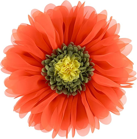 Hand-Stitched Round Decorative Flower Pillow Vibrant Orange 3D Sunflower Velvet Throw Pillow Cute Soft Floral Accent Cushion Boho Farmhouse Home Decor for Couch Bed Living Room Bedroom 14Inch