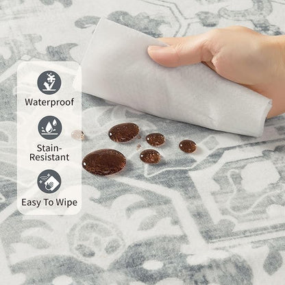 Rugxara 8x10 Washable Area Rug for Living Room, Extra Large Neutral Vintage Boho Rugs for Office, Kids Room, Farmhouse, Durable Low Pile Non Slip Carpet for High Traffic Areas, Light Grey