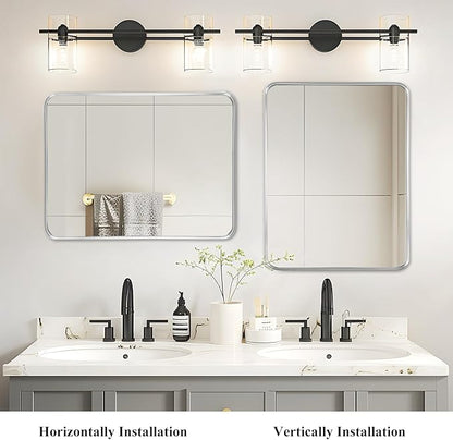 Fabuday Silver Bathroom Mirror - 30x36 Inch Over Sink Wall Mirrors for Bathroom, Rectangle Vanity Mirror for Bedroom, Living Room, Entryway, Horizontal or Vertical Hanging