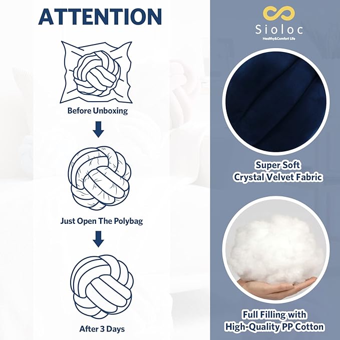 Sioloc Soft Knot Ball Pillows,Round Throw Pillow Cushion Home Decoration Plush Pillow,Throw Knotted Pillow Handmade Round Plush Pillow（7.8inches,Navy）