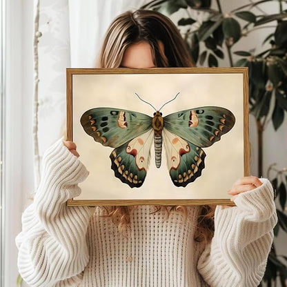 Framed Vintage Butterfly Canvas Wall Art, Moody Insect Wall Decor Paintings, Cottagecore Moth Artwork Pictures Prints Antique Home Decor for Living Room Bedroom Bathroom 16x24 inch