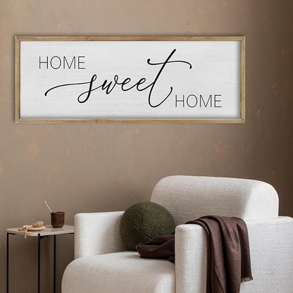 FZMHASLWW Living Room Wall Decor Home Sweet Home Sign 32"×12" Farmhouse Family Horizontal Plaque for Entryway Large Rustic House Modern Minimalist Wood Framed Wall Hanging Art (Wood)