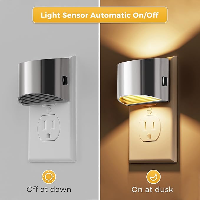 L LOHAS LED Night Lights Plug into Wall, Dimmable Night Light with 3 Level Brightness, 3000K Soft White, 2 Pack, Grey