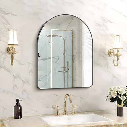 FORBATH Arched Bathroom Mirror 18x24 Inch, Black Bathroom Mirror Wall Mounted Modern Aluminum Alloy Frame Arch Mirror for Bedroom Living Room Entryway, Hanging or Leaning Against Wall