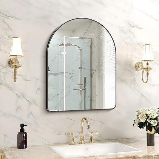 FORBATH Arched Bathroom Mirror 18x24 Inch, Black Bathroom Mirror Wall Mounted Modern Aluminum Alloy Frame Arch Mirror for Bedroom Living Room Entryway, Hanging or Leaning Against Wall