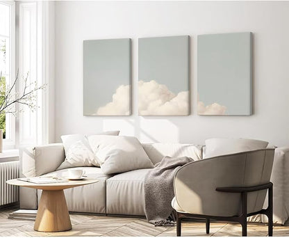 Pennclys Clouds Wall Art Decor Over The Bed Sky Canvas Wall Art Abstract Minimalist Clouds Prints Painting Blue Sky Wall Decor Pictures for Living Room Bedroom 24x36 Inch Ready to Hang Set of 3