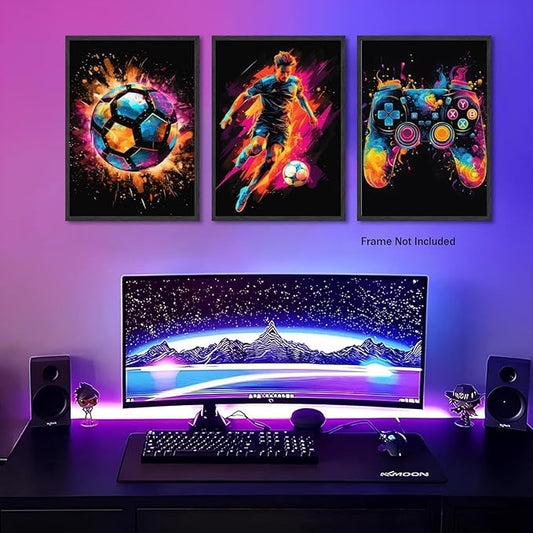 BGFCE Canvas Wall Art Poster Decor, Paintings Art Game Controller Color Splash Ink Canvas Painting, Posters for Room Aesthetic, Soccer Wall Art for Boys Room Decor 16x24 - Unframed Set of 3