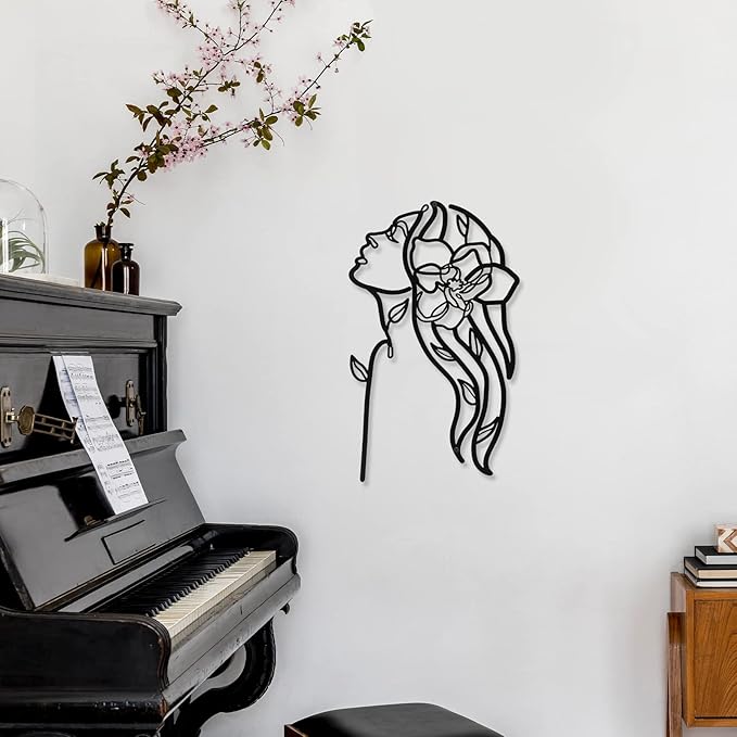 Photect 3 Pcs Metal Wall Art Decor Minimalist Abstract Woman Wall Art Metal Modern Line Drawing Decor Female Single Line Home Hanging for Bedroom Bathroom Living Room Housewarming(Elegant,Black)
