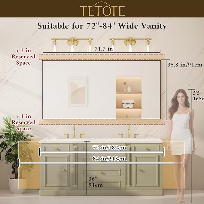 TETOTE 72" x 36" Black Bathroom Mirror, Matte Black Rectangle Framed Vanity Mirror for Bathroom Sink, Tempered Glass, Modern Farmhouse Wall Mirrors for Living Room, Bedroom, Entryway
