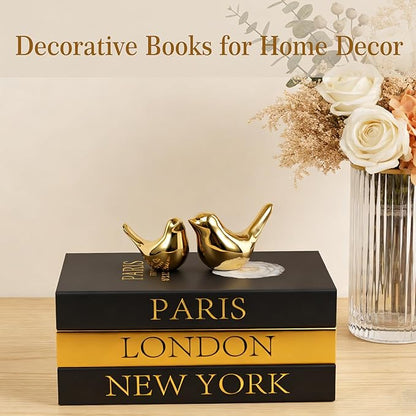 Decorative Books for Coffee Table Decor,3 PCS Stylish Fake Books of Room Decor Aesthetic,for Home Decor,Shelf,Entryway,Console Table,Fireplace Mantel Decor(Black and Gold Foil Stamping)