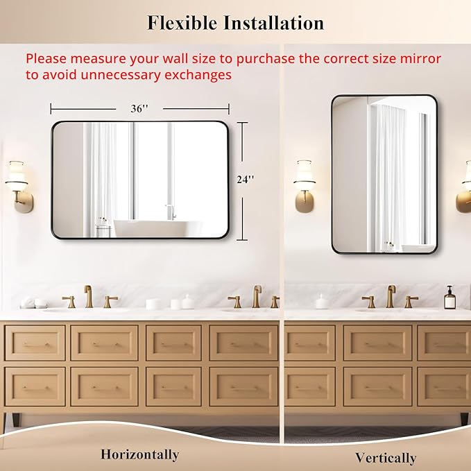 Fabuday Bathroom Mirror Over Sink 24x36 Black - Framed Matte Bathroom Vanity Mirror, Wall Mounted Decor Mirror for Living Room, Restroom, Entryway, Hangs Vertically or Horizontally