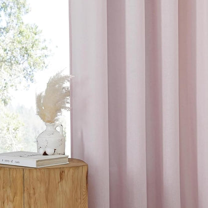 NICETOWN Blush Pink Linen Curtains for Kitchen, Thick Flax Small Window Treatments Semi Sheer Privacy Assured with Light Through for Cafe/Bathroom, W34 x L80, 2 Panels
