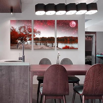 Lapremoly Red Tree Abstract Landscape Wall Paintings Canvas Wall Art For Living Room Wall Decor For Bedroom Office Decor Print Artwork Modern Inspiration Frame Wall Pictures Room Home Decor 3 Piece