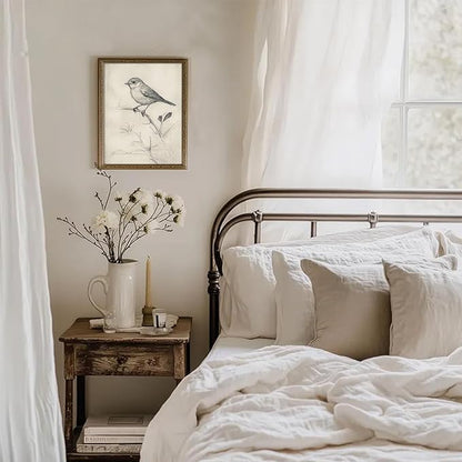 uniro Vintage Bird Sketch Wall Art Prints Farmhouse Decor Sparrow on a Branch Sketch Canvas Oil Painting Antique Bird Neutral Vintage Artwork Pictures for Bedroom Living Room Decor (8" x 10"-UNFRAMED)