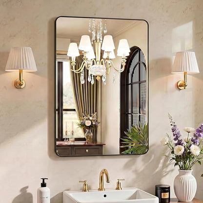 OLIXIS Bathroom Mirror for Over Sink, 36x24 Inch Wall Mount Mirror with Rounded Rectangle and Matte Metal Framed, Modern Wall Vanity Mirror for Home Decor, Living Room, Bedroom, Black