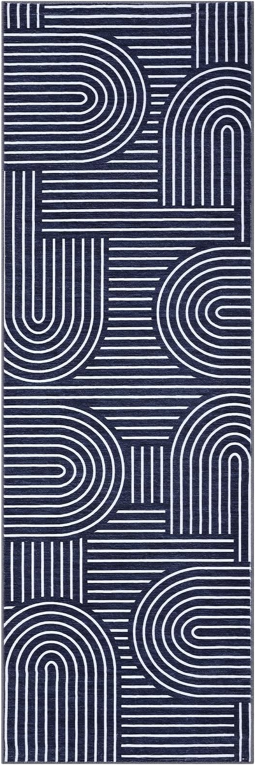 ROYHOME Modern Rug 2.5x10 Runners for Hallways, Abstract Kitchen Runner Rugs Non Slip Bath Mat, Rainbow Washable Runner Rug for Bedroom, Soft Long Rugs for Entryway Bathroom Laundry Dorm, Blue