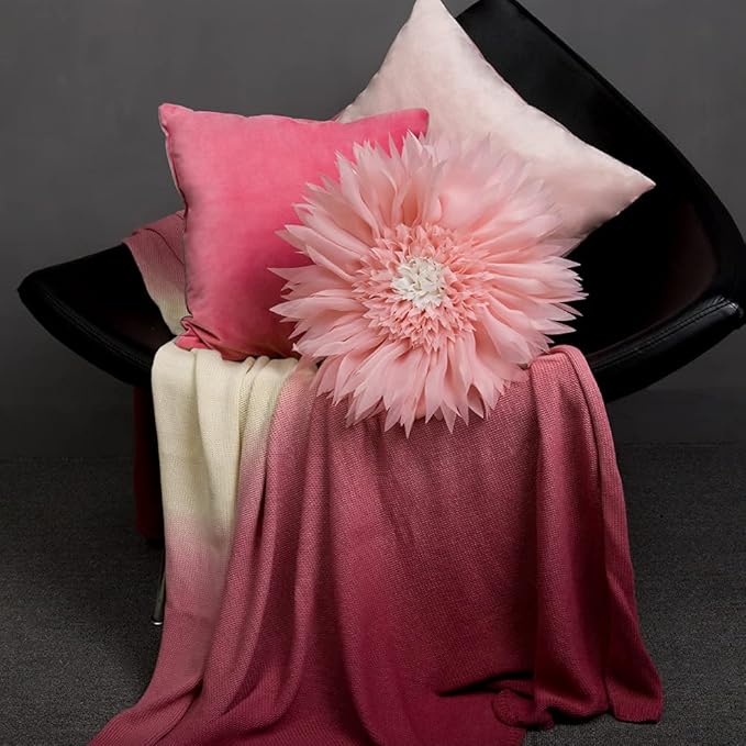 Pink Flower Pillow Cute Decorative Flower Round Shaped Throw Pillows Handmade 3D Daisy Floral Accent Pillow Soft Elegant Cushion for Bed Couch Sofa Chair Bedroom Living Room Home Decor 12Inch
