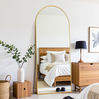 58"×18" Arched Full Length Floor Mirror, Standing Mirror with Aluminum Frame, Large Body Mirror of Free Standing/Wall Mount/Leaning for Bedroom, Living Room, Dressing Room, Gold