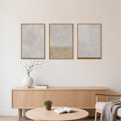 Large Neutral Spiral Circles Framed Canvas Wall Art,Boho Beige Geometric Wall Decor,Modern Abstract Arch Artwork,Mid Century Minimalist Art Print for Living Room,Bedroom,Office- 24"x36"x3