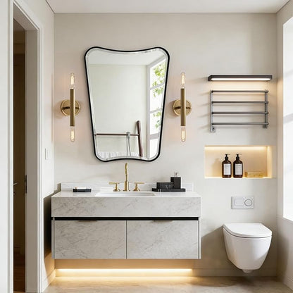 POZINO Irregular Beveled Mirror, 22"x30" Matte Black Bathroom Vanity Mirror for Over Sink, Modern Aesthetic Butterfly Shape Decorative Mirrors for Bedroom Living Room Entryway Hallway Fireplace