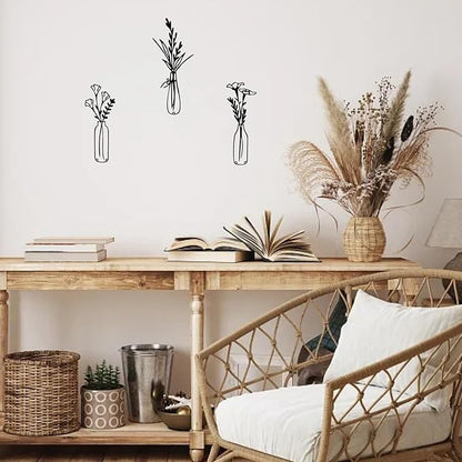RISCORIO 3 Pieces Flower Wall Decor Minimalist Wall Art, Metal Flowers Wall Arts for Dining Room, Living Room, Bedroom, Bathroom, Kitchen, Rustic Farmhouse Decor, Black