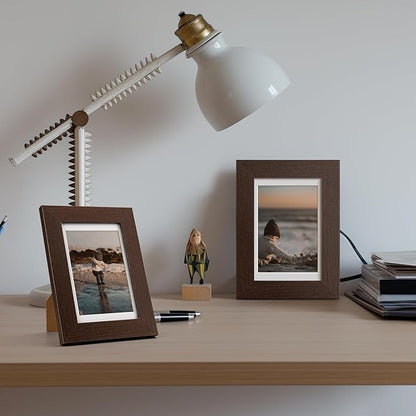 Momentworth 4x6 Picture Frame with Mat for 3.5x5, Walnut Wood Grain Dark Brown Gallery Wall Picture Frames for Tabletop or Wall Mounting(4 Pack, Walnut)