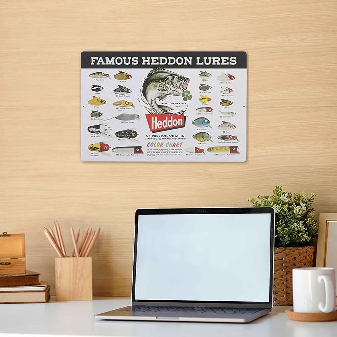 Heddon Famous Lures Color Chart Metal Sign - Vintage Heddon Wall Decor for Man Cave or Garage