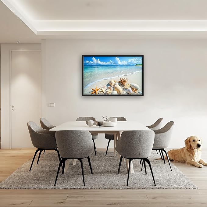 Ocean Large Wall Art for Living Room Beach Seashell Starfish Framed Canvas Decor Coastal Landscape Prints Painting Pictures Extra Large Seascape Artwork for Bedroom Home Decor Bathroom Kitchen 24"x36"