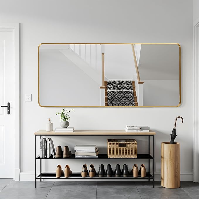 Anpark Rectangle Mirror Full Length 30" x 71" Large Floor Mirror Gold Shadow Box Frame Wall-Mounted Hanging Wall for Home Decor Leaning Wall Full Body Dressing Mirror for Closet Bedroom