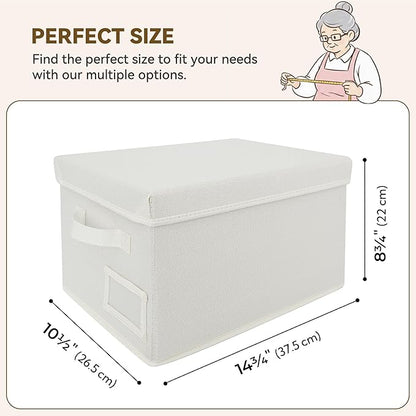 GRANNY SAYS Storage Baskets for Organizing, Linen Closet Shelf Organizers and Storage Containers with Label Holder, Large Storage Bins with Lids for Bedroom, Ivory, 3-Pack