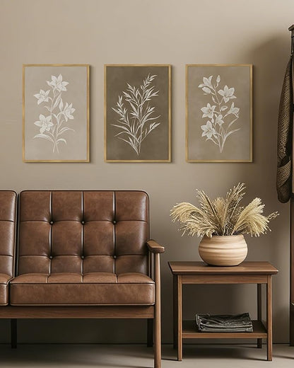 Drsoum Vintage Neutral Botanical Flower Wall Art Framed Retro Colorful Boho Floral Prints Morden Retro Wildflower Rustic Artwork Kitchen Dining Room Ready to Hang 12x16in Natural Framed