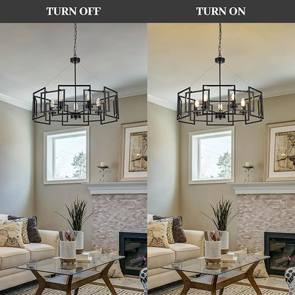 5-Light Black Geometric Chandelier,Height Adjustable Industrial Chandelier for Dining Room,Modern Farmhouse Chandelier Light Fixture over Table,for Bedroom,Living Room,Entryway,Bulbs Not Included