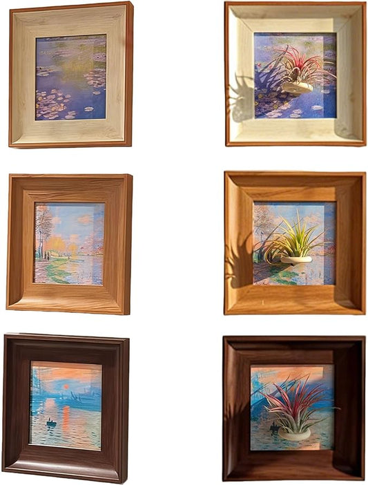 3 Pack Magnetic Monet Wall Art & Air Plant Living Holder 2-in-1 (Impression Sunrise & Water-Lily & Spring by the Seine) DIY Frame Painting Prints Airplant Holder for Living Room Bedroom Office Decor