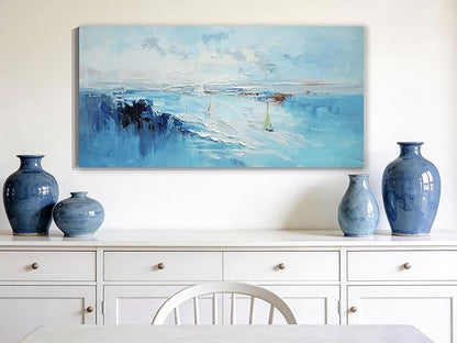 Ardemy Blue Wall Art Canvas for Living Room Textured Turquoise Painting for Bedroom Teal Artwork Framed Home Office Kitchen Dining Room Mens Room Wall Decor, Extra Large 58"x29"