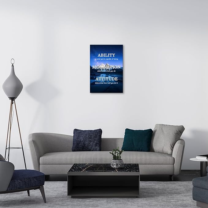 Jumong Inspirational Office Wall Art, ABILITY MOTIVATION ATTITUDE Motivational Quotes, Motivational Canvas Wall Art for Living Room, Wooden Framed Ready to Hang