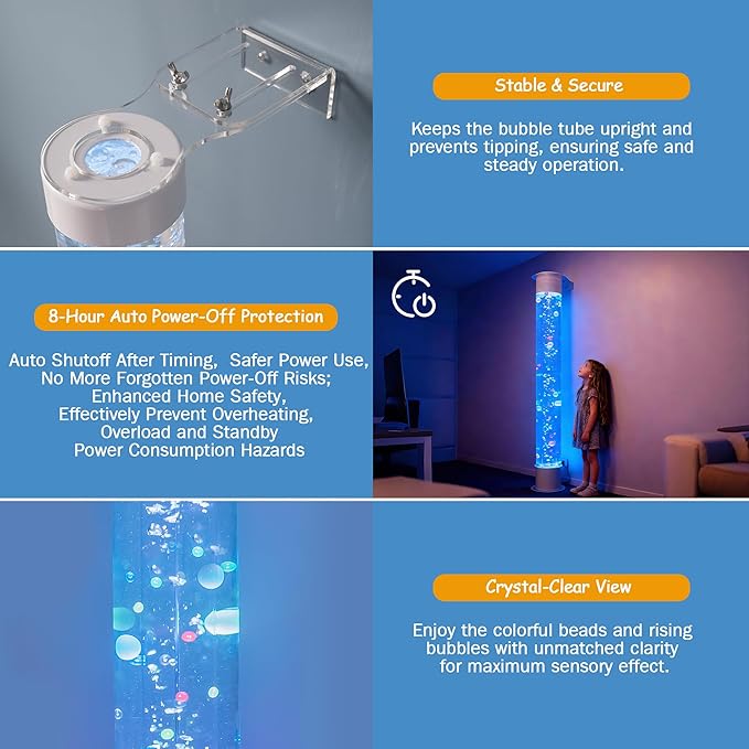 6FT Floating Balls & Colorful Beads Bubble Tube – Color-Changing LED with Remote & App, Works with Multiple Wireless Controllers, Sensory Night Light with Wall Bracket for Home & Therapy Rooms