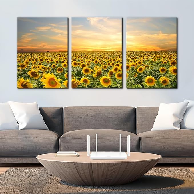 Pacimo Sunflowers Canvas Prints Wall Art Landscape Pictures Painting Prints on Canvas Yellow Flowers Modern Artwork for Living Room Bedroom Home Office Decor Stretch Framed Ready to Hang - 20"x28"x3