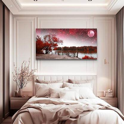 Print Artwork Wall Art Decor Poster for living room Red tree moon starry sky red landscape painting bathroom Wall Art for bedroom Canvas Prints Picture Works Ready to Hang Office Home decorations